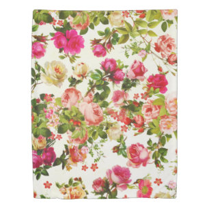 Vintage Summer Pink Rose Peonies Flowers Duvet Cover