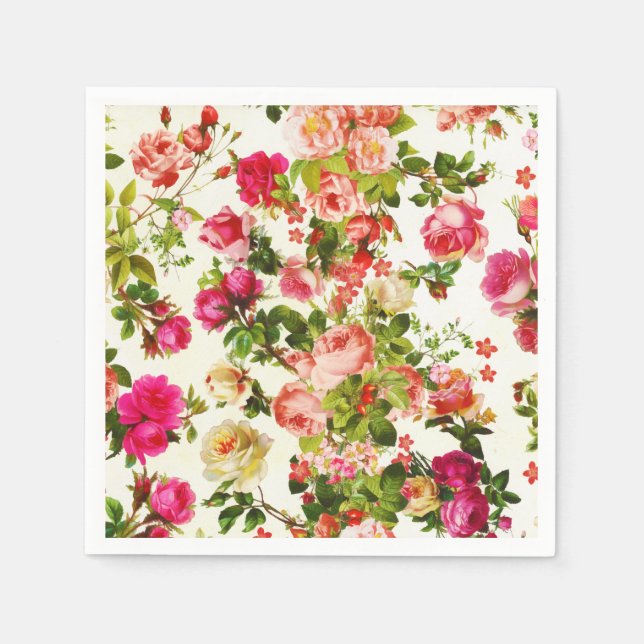 Vintage Summer Pink Rose Peonies Flowers Napkins (Front)