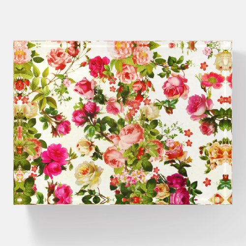 Vintage Summer Pink Rose Peonies Flowers Paperweight