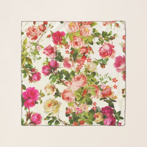 Vintage Summer Pink Rose Peonies Flowers Scarf