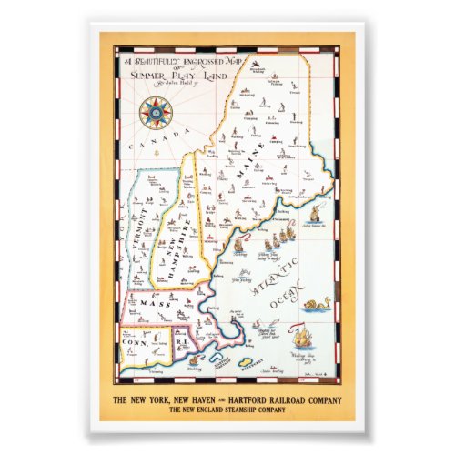 Vintage Summer Play Land New England Travel Poster