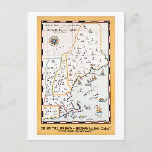 Vintage Summer Play Land New England Travel Poster Postcard