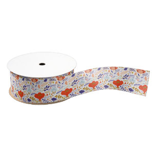 Vintage Summer Poppy Wildflowers Grosgrain Ribbon