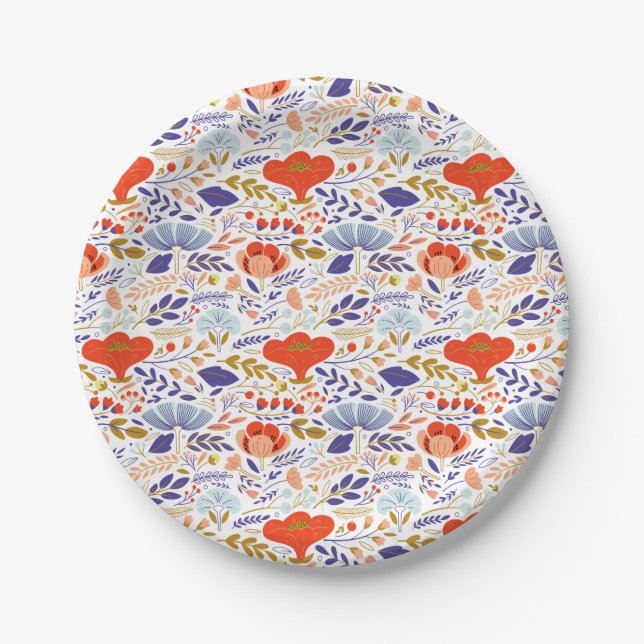 Vintage Summer Poppy Wildflowers  Paper Plates (Front)