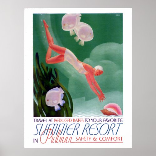 Vintage Summer Resort Railway Travel Poster