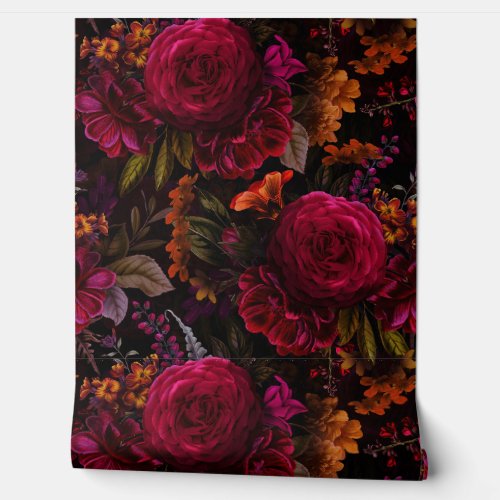 Vintage Summer Romanticism Maximalism Moody Floral Wallpaper