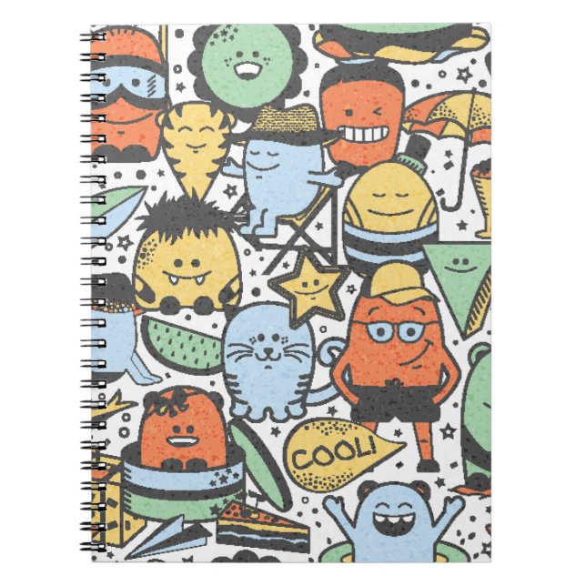 vintage summer seamless pattern with funny monster notebook (Front)