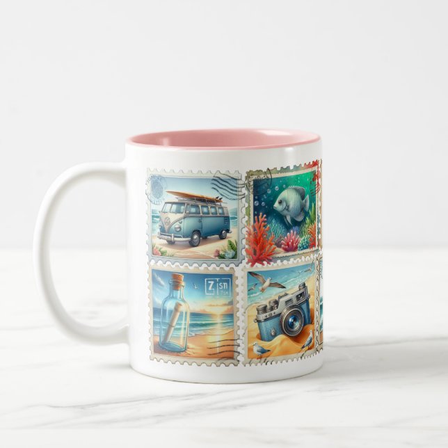 Vintage Summer Stamp Mug – Beach Travel Aesthetic  (Left)