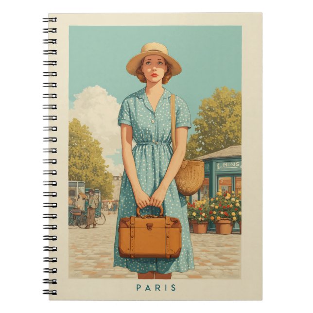 Vintage Summer Stroll in Paris Notebook (Front)