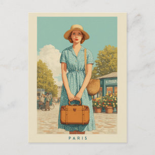 Vintage Summer Stroll in Paris Postcard