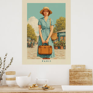 Vintage Summer Stroll in Paris Poster