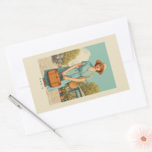 Vintage Summer Stroll in Paris Rectangular Sticker