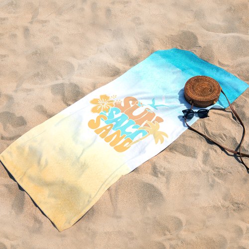 Vintage Summer Sun Salt  Sand Theme Beach Towel