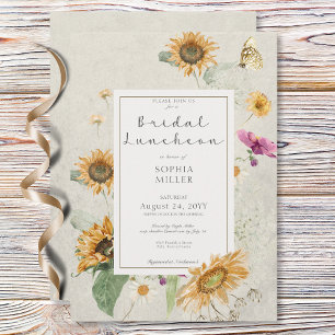 Vintage Summer Sunflower Cream Bridal Luncheon Invitation
