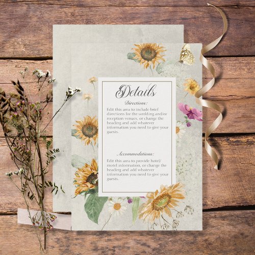 Vintage Summer Sunflower Floral Details Enclosure Card