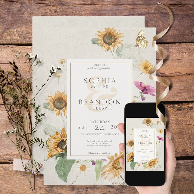 Vintage Summer Sunflower Floral Wedding Invitation (Creator Uploaded)