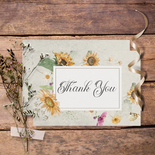 Vintage Summer Sunflower Floral Wedding Thank You Card | Zazzle