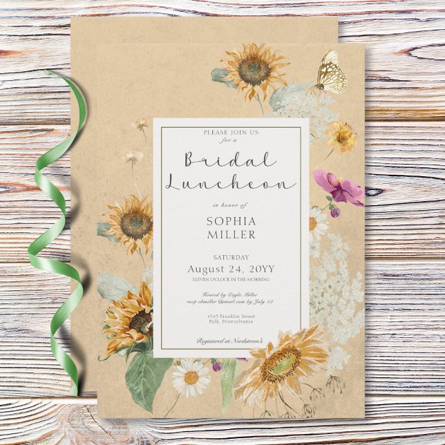 Vintage Summer Sunflower Yellow Bridal Luncheon Invitation (Vintage Summer Sunflower Yellow Bridal Luncheon Invitation)