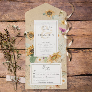 Vintage Summer Sunflower Yellow Dinner All In One Invitation