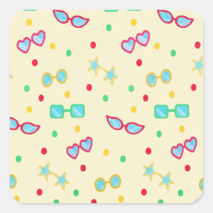 Vintage Summer Sunglass Star Polka Dot Square Sticker