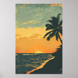 Vintage Summer Sunset Beach Poster