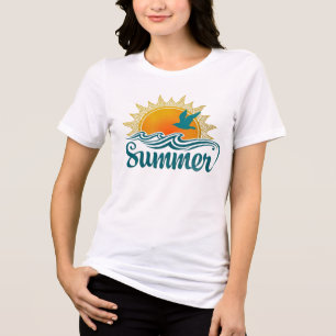 Vintage Summer Sunset I Ocean Waves, and Seagull Tri-Blend Shirt
