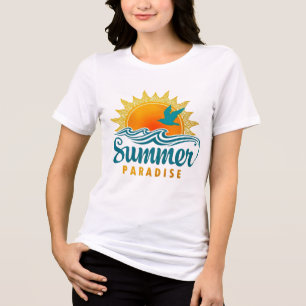 Vintage Summer Sunset I Ocean Waves, and Seagull Tri-Blend Shirt