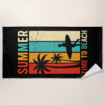 Vintage Summer Surfer Palm Beach Vibes Beach Towel<br><div class="desc">Wrap yourself in sunshine with this Vintage Summer Surfer Palm Beach Vibes Beach Towel. Featuring a bold retro design with a silhouette surfer, tropical palm trees, colorful sunset stripes, and the phrase "SUMMER – TIME TO BEACH", this towel brings the beach vibes with you—whether you're lounging on the sand or...</div>