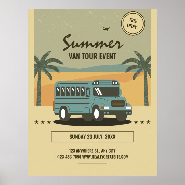  Vintage Summer Tour Poster, Kids Summer camp Poster (Front)