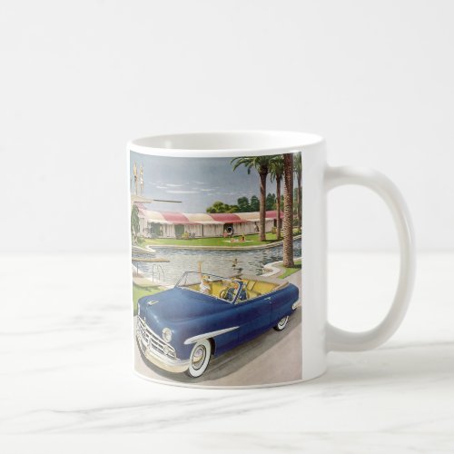 Vintage Summer Vacation Convertible Car and Motel Coffee Mug