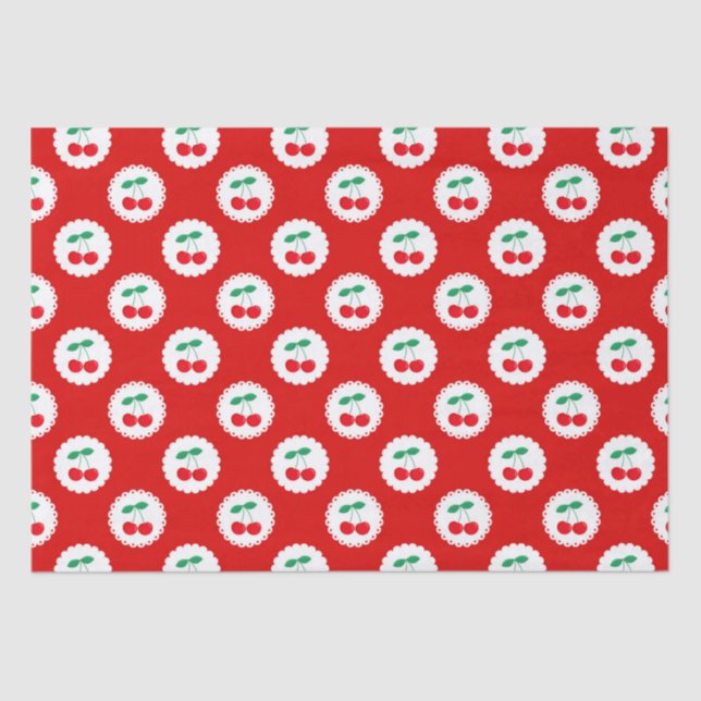 Vintage Summer White & Red Cherries Tissue Paper (Front)