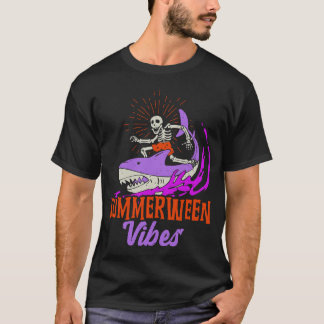 Vintage Summerween Vibes Skeleton Riding a Shark T-Shirt