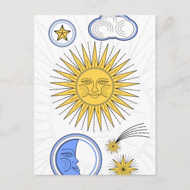 Vintage Sun and Moon Announcement Postcard (Front)