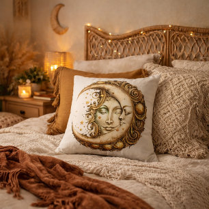Vintage Sun And Moon Celestial Decor Throw Pillow
