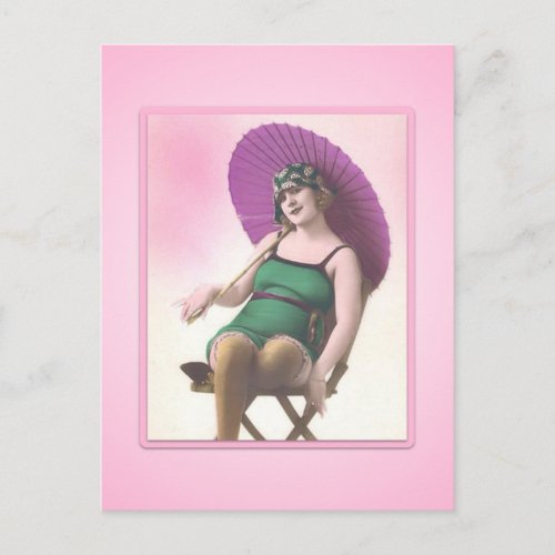 Vintage Sun Bather Beach Babe Postcard