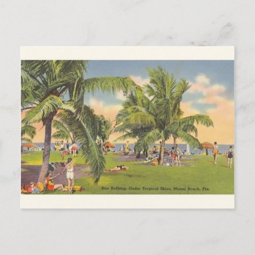 Vintage Sun Bathing Miami Beach Florida Postcard