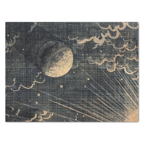 Vintage sun eclipse moon night sky clouds tissue paper