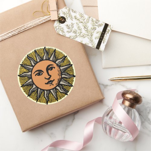 Vintage sun face classic round sticker