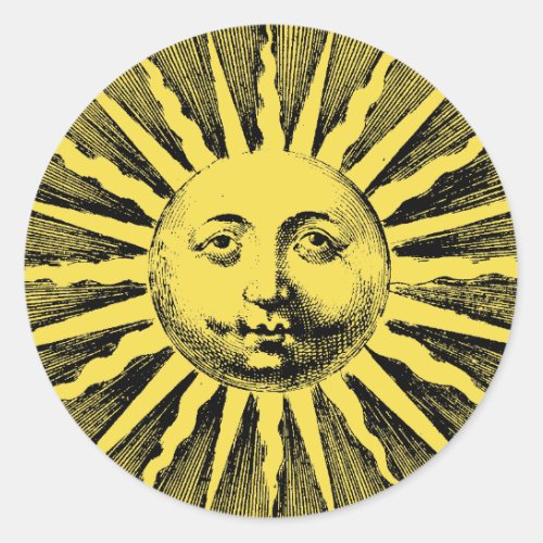 Vintage Sun Face Classic Round Sticker