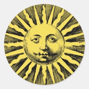 Vintage Sun Face Classic Round Sticker