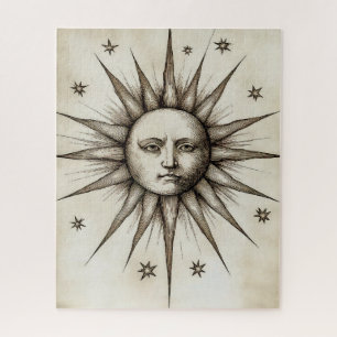 Vintage Sun Face  - Retro Engraving Illustration Jigsaw Puzzle