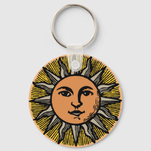 Vintage sun face with smile keychain