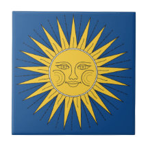 Vintage Sun Illustration on Blue Background