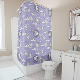 Vintage Sun Moon Celestial Pattern Cold Purple Shower Curtain