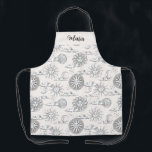 Vintage Sun Moon Celestial Pattern Personalized Apron<br><div class="desc">Vintage sun moon celestial pattern in black and white. Personalize with your name or message in matching cursive script font.</div>