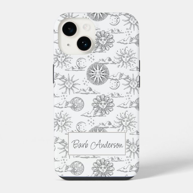 Vintage Sun Moon Celestial Pattern Personalized Iphone Case (Back)