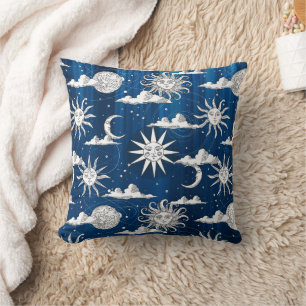 Vintage Sun Moon Celestial Pattern Throw Pillow