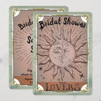 Vintage Sun Moon Duality Lovers Tarot Bridal Invit Invitation