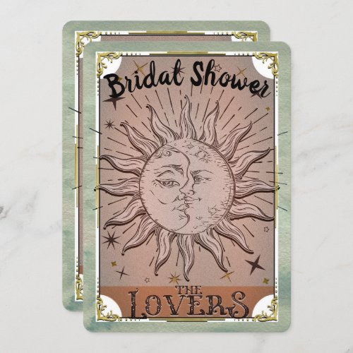 Vintage Sun Moon Duality Lovers Tarot Bridal Invit Invitation