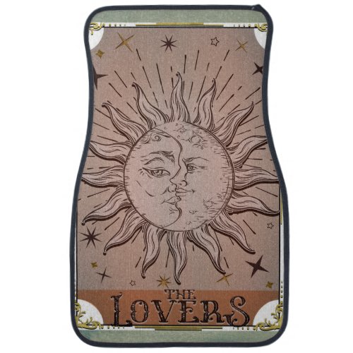 Vintage Sun  Moon Duality Lovers Tarot Card Art Car Floor Mat